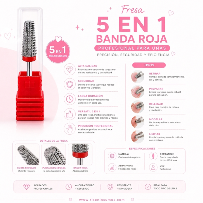 Fresa 5 en 1 Tungsteno Uñas Nails