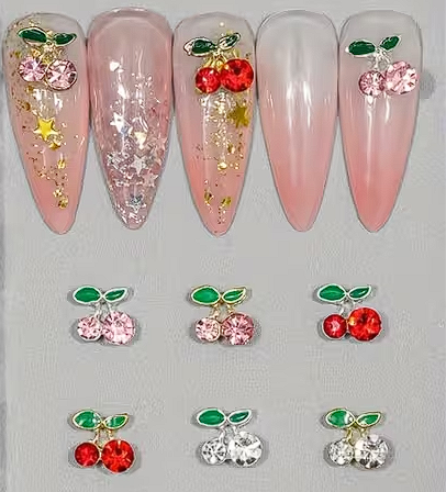Charms Deco Uñas Apliques Cherry Brillos xPar