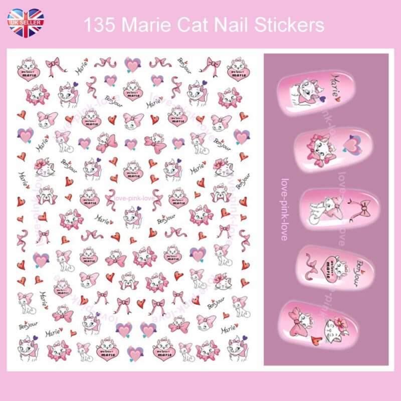 Stickers Marie Cat Gatita Rosa 3D Uñas Nails Deco