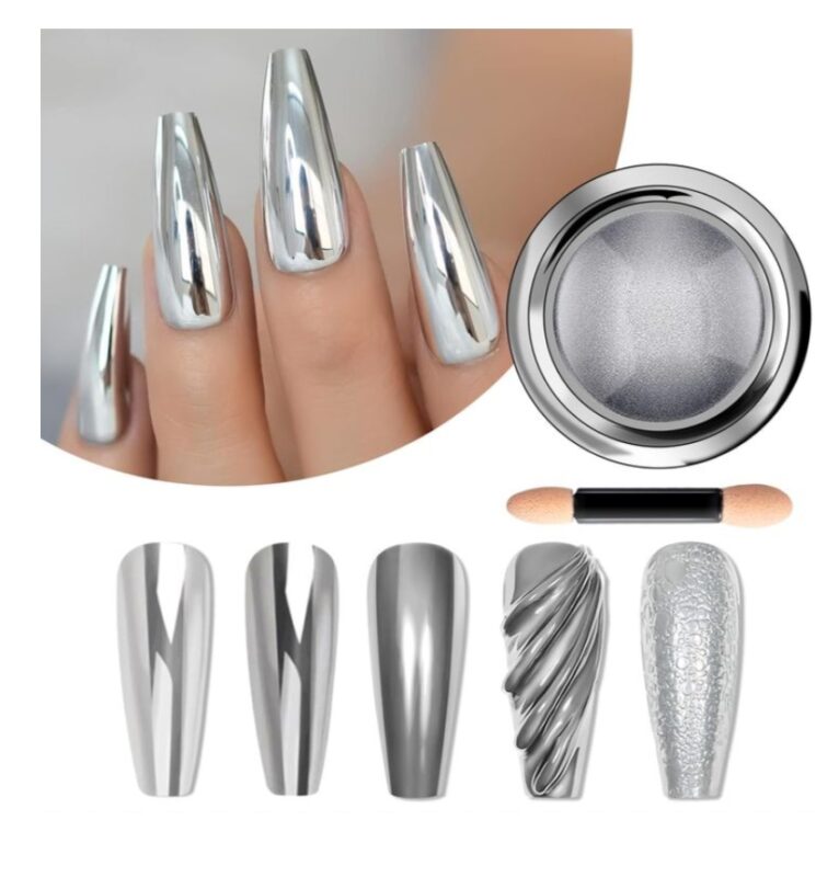 Polvo Efecto Cromado Plata Plateado Uñas Nails