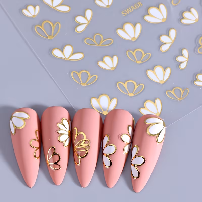 Stickers Flores Doradas o Plateadas 3D Uñas Nails Deco