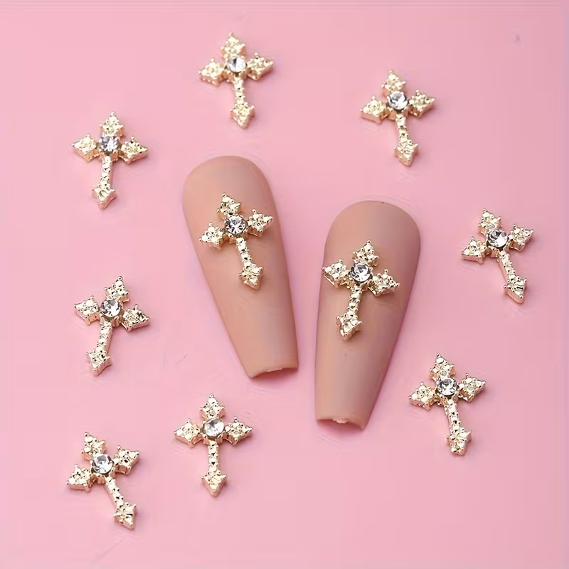 Charms Deco Uñas Apliques Cruz Cruces Doradas xPar