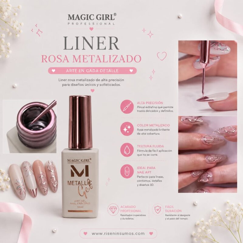 Liner Gel Paint Metalizado Rosa Gold Magic Girl