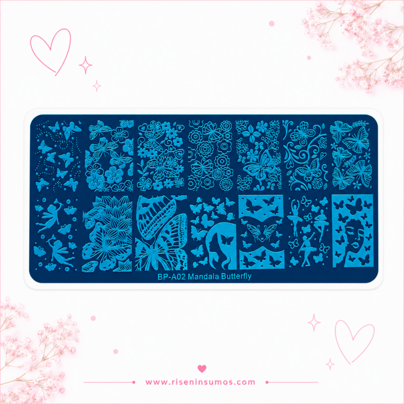 Placa Born Pretty Stamping Metal Uñas Mod. A02 Butterfly
