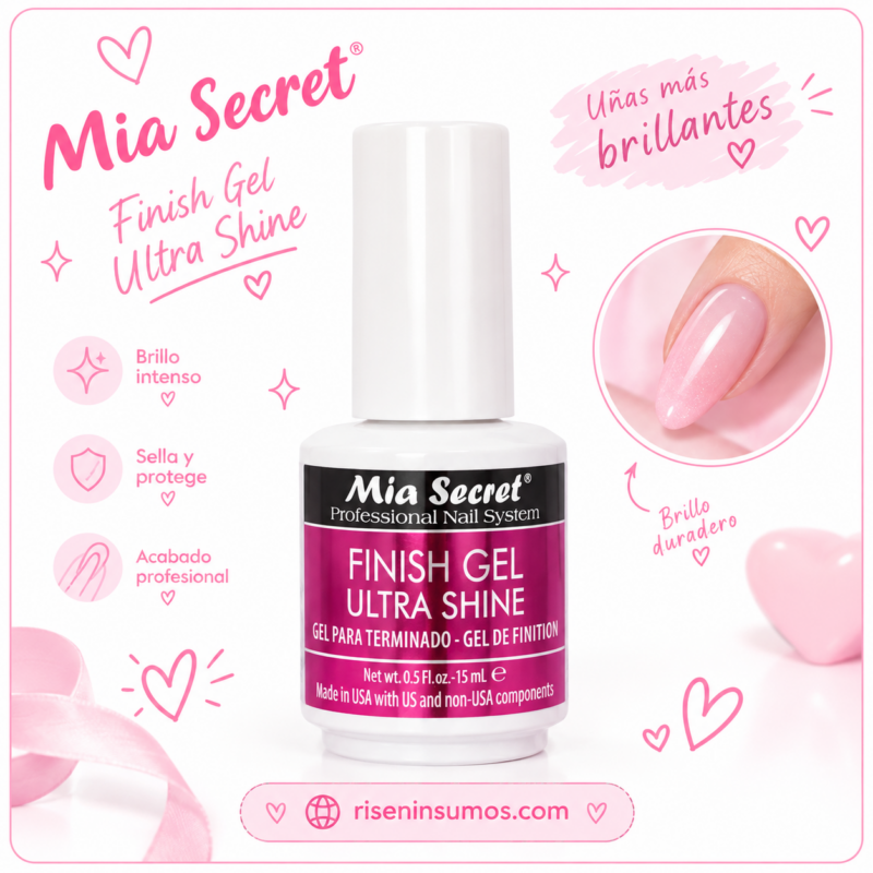 Top Coat Mia Secret 15 ml Finish Gel Ultra Shine Ultra Brillo